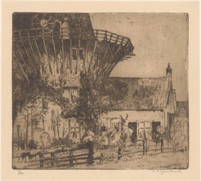 Casa al pie de una torre de molino en Leidschendam de Willem Adrianus Grondhout (signed by artist)