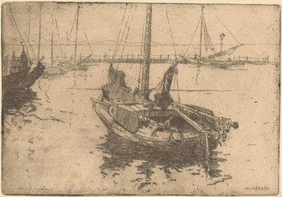 Barcazas en el puerto de Volendam de Willem Adrianus Grondhout (signed by artist)