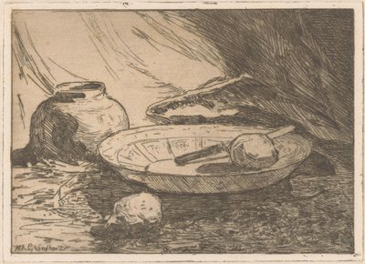 Bodegón con olla y cuenco de Willem Adrianus Grondhout (signed by artist)