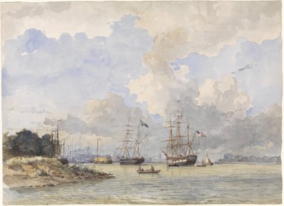 Maas frente a Rotterdam, con un barco americano y otro sueco de Willem Anthonie van Deventer