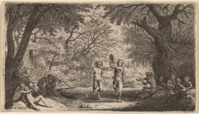 Bacanal con una pareja bailando en el centro de Willem Basse