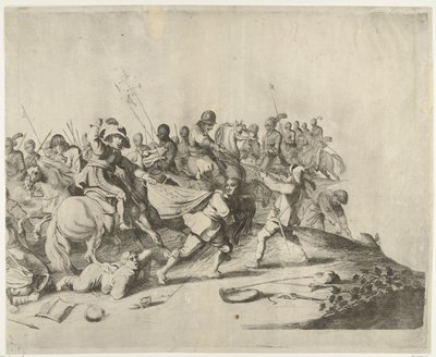 Batalla entre jinetes y soldados de a pie. de Willem Basse