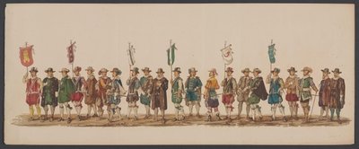Desfile de Delft de 1862, quinto grupo Cuarto Lustrum de la Real Academia de Delft - Ao. 1862 - Optogt disfrazado (título de serie en objeto) de Willem Bernardus IJzerdraat