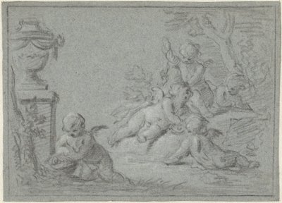 Putti en un paisaje con un florero de Willem Bilderdijk