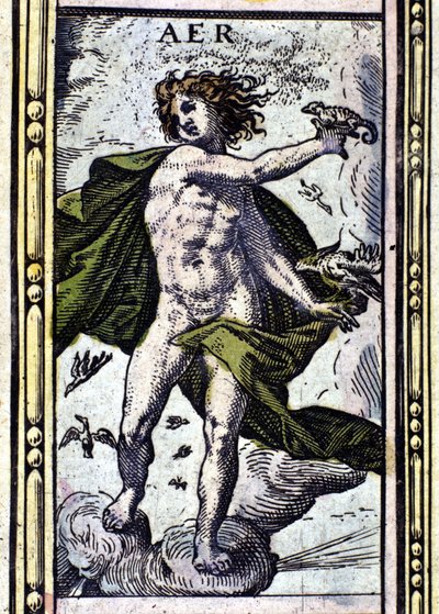 Aire, uno de los cuatro elementos representados en el Atlas de W. Blaeu impreso en Ámsterdam en 1655 de Willem Blaeu