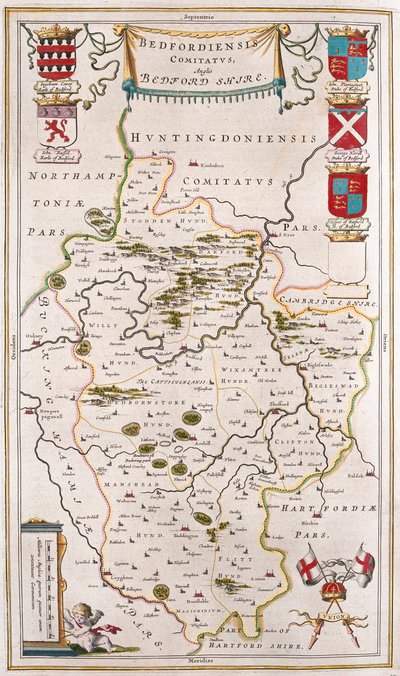 Bedford shire, en "Theatrum Orbis Terrarum, sive Atlas Novus" de Willem Blaeu, Amsterdam de Willem Blaeu