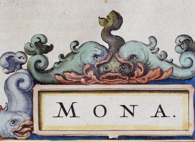 Delfines, frontispicio estilo Roquaille. Detalle del Atlas de W. Blaeu, Ámsterdam 1650 de Willem Blaeu