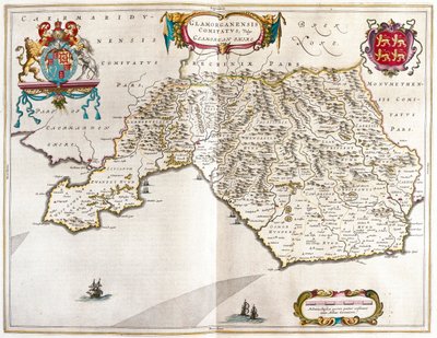 Condado de Glamorgan, en el "Theatrum Orbis Terrarum, sive Atlas Novus" de Willem Blaeu, Amsterdam. de Willem Blaeu
