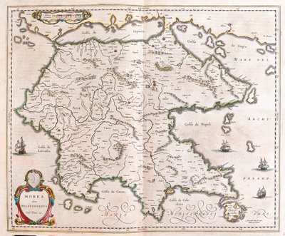 Grecia, Peloponeso, en "Theatrum Orbis Terrarum, sive Atlas Novus" de Willem Blaeu, Amsterdam de Willem Blaeu