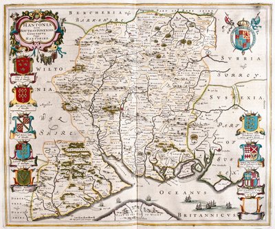 Hampshire y Southampton, en "Theatrum Orbis Terrarum, sive Atlas Novus" de Willem Blaeu, Amsterdam. de Willem Blaeu