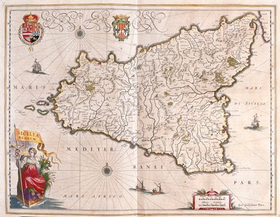 Isla de Sicilia, Italia, en "Theatrum Orbis Terrarum, sive Atlas Novus" de Willem Blaeu, Amsterdam de Willem Blaeu