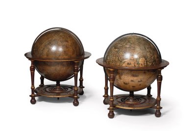 Gran par de globos de biblioteca, el terrestre 1645/48, el celeste después de c.1630 de Willem Blaeu