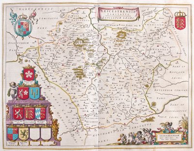 Leichester, en "Theatrum Orbis Terrarum, sive Atlas Novus" de Willem Blaeu, Amsterdam de Willem Blaeu