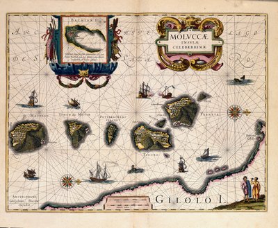 Mapa de las Islas Molucas al este de Indonesia (grabado) de Willem Blaeu