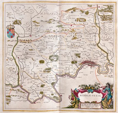 Middlesex, en "Theatrum Orbis Terrarum, sive Atlas Novus" de Willem Blaeu, Amsterdam de Willem Blaeu