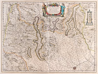 Milán, con los lagos Maggiore, Lugano y Como, Italia-Suiza - en "Theatrum Orbis Terrarum, sive Atlas Novus" de Willem Blaeu, Amsterdam de Willem Blaeu