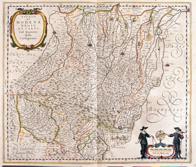 Módena, Reggio Emilia, Carpi, parte final de Garfagnana, Italia, en "Theatrum Orbis Terrarum, sive Atlas Novus" de Willem Blaeu, Amsterdam. de Willem Blaeu