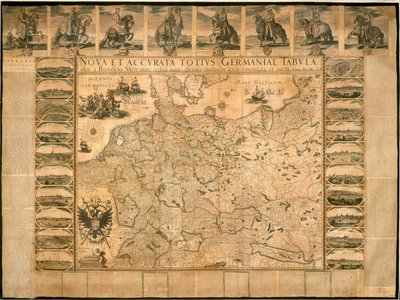 Nueva y precisa ilustración de Alemania en su totalidad por Willem Janszoon Blaeu, grabado en cobre, impreso en Ámsterdam de Willem Blaeu