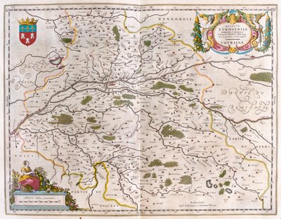 Valle del Loira con ciudad (Bloise, Amboise) - Touraine, en "Theatrum Orbis Terrarum, sive Atlas Novus" de Willem Blaeu, Amsterdam. de Willem Blaeu