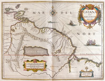 Río Orinoco, Río Amazzonas, Venezuela, noreste de Brasil, en "Theatrum Orbis Terrarum, sive Atlas Novus" de Willem Blaeu, Amsterdam. de Willem Blaeu