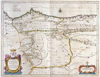 Provincia española de Asturias, Castilla y León, incluidas las ciudades de Oviedo, León, Santander y Valladolid, en "Theatrum Orbis Terrarum, sive Atlas Novus" de Willem Blaeu, Amsterdam. de Willem Blaeu
