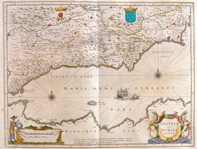 Desde el estrecho de Gibraltar hasta Alicante, pasando por el valle del Guagalquivir, Sevilla y la costa del norte de África, en "Theatrum Orbis Terrarum, sive Atlas Novus" de Willem Blaeu, Amsterdam. de Willem Blaeu