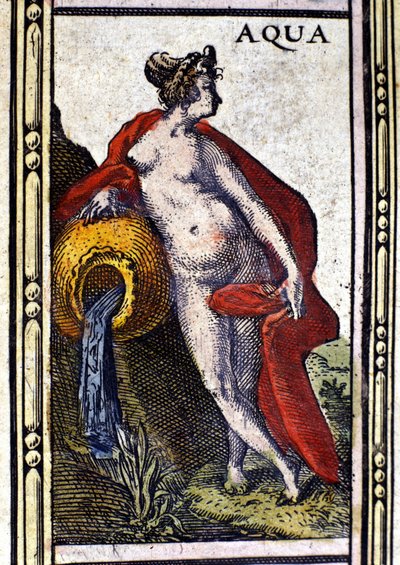 El agua, uno de los cuatro elementos, representado en el Atlas de W. Blaeu impreso en Ámsterdam en 1655 de Willem Blaeu