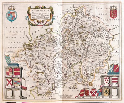 Worcestershire, warwikshire, en "Theatrum Orbis Terrarum, sive Atlas Novus" de Willem Blaeu, Amsterdam. de Willem Blaeu
