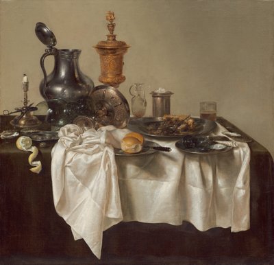 Pieza de banquete con pastel de carne de Willem Claesz. Heda
