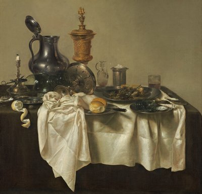 Pieza de banquete con pastel de carne de Willem Claesz. Heda