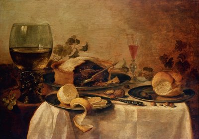 Naturaleza muerta con pastel de frutas, 1635 de Willem Claesz. Heda