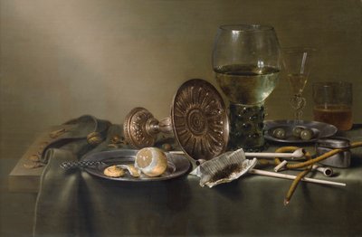 Bodegón con copas y tabaco de Willem Claesz. Heda