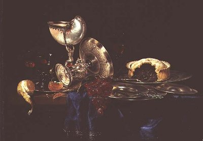 Naturaleza muerta con pastel de carne picada y copa de nautilus de Willem Claesz. Heda