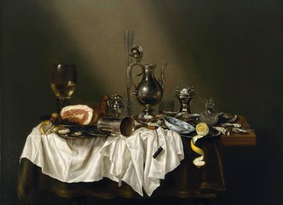 Mesa de banquete con jamón de Willem Claesz. Heda