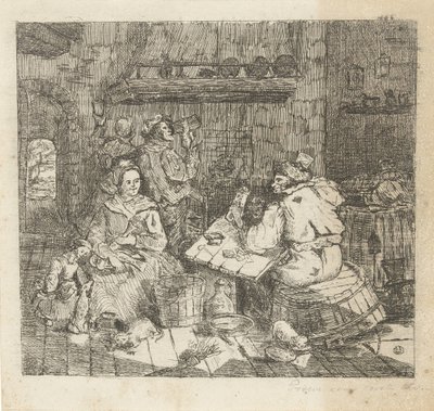 Hombres jugando a las cartas y bebiendo en la cocina. de Willem Cornelis van Dijk