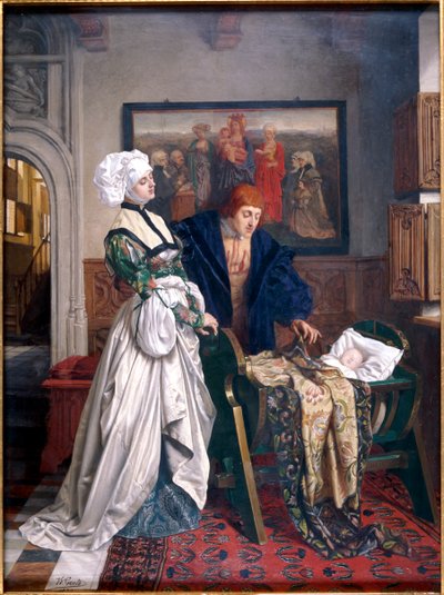 Carlos V y Jeanne Vandergeynst en la cuna de su hija Margarita, 1870 de Willem Geets