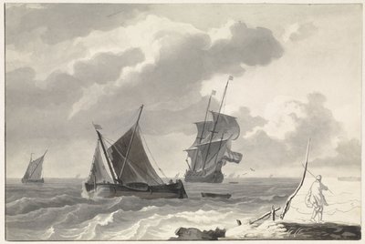 Barcos de vela en aguas agitadas frente a la costa de Willem Gruyter jr.