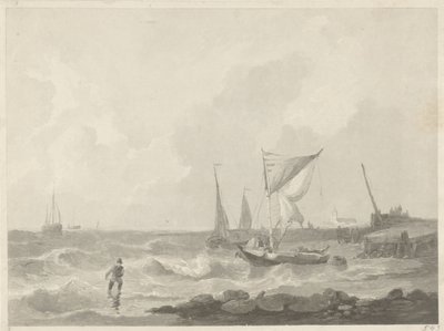 Barcos de pesca en una cabeza de puerto de Willem Hendrik Hoogkamer