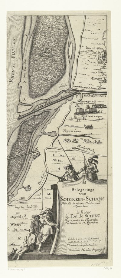 Beleg van Schenckenschans (página derecha), 1635 Asedio de Schencken-Schans, con todos los nuevos fuertes y accesos de Willem Hondius