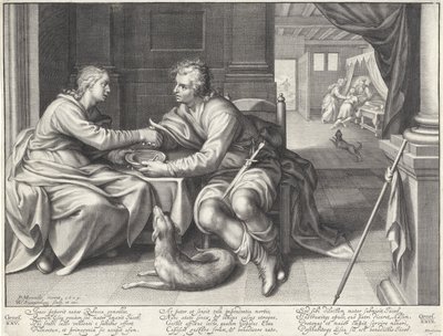 Esaú vende su primogenitura a Jacob de Willem Isaacsz. van Swanenburg