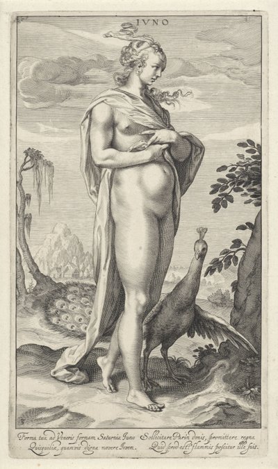 Juno con pavo real Iuno (título sobre el objeto) Sentencia de París (título de la serie) de Willem Isaacsz. van Swanenburg