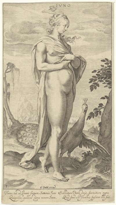 Juno con pavo real Iuno (título sobre el objeto) Sentencia de París (título de la serie) de Willem Isaacsz. van Swanenburg