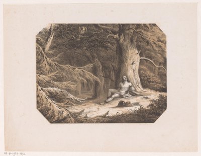 Hombre medio desnudo en el bosque de Willem Jacob Hofdijk