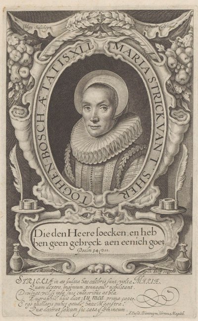Retrato de Maria Strick a los 41 años Tesoro a menudo ejemplo y exhibición de varios escritos (...) (título de la serie) de Willem Jacobsz Delff