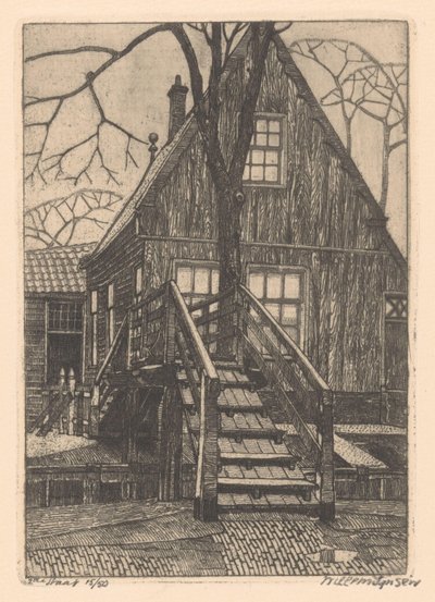Casa con puente en Westzaan de Willem Jansen (graveur) (signed by artist)
