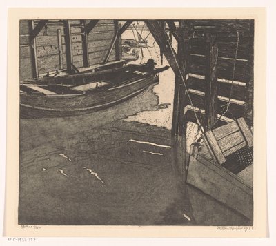 Interior de una barcaza con tarjeta de pescado y una barcaza con tarjeta de pescado incorporada de Willem Jansen (graveur) (signed by artist)