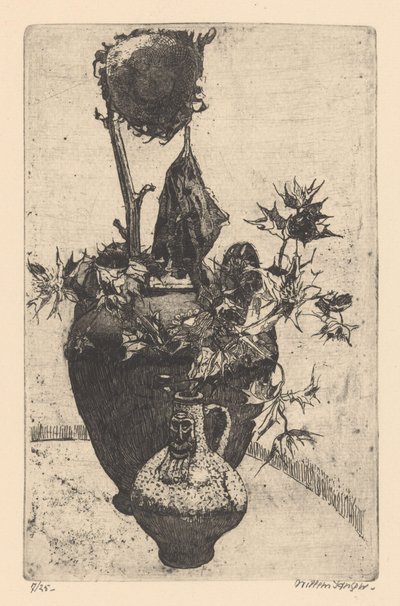 Bodegón con girasol estéril de Willem Jansen (graveur) (signed by artist)