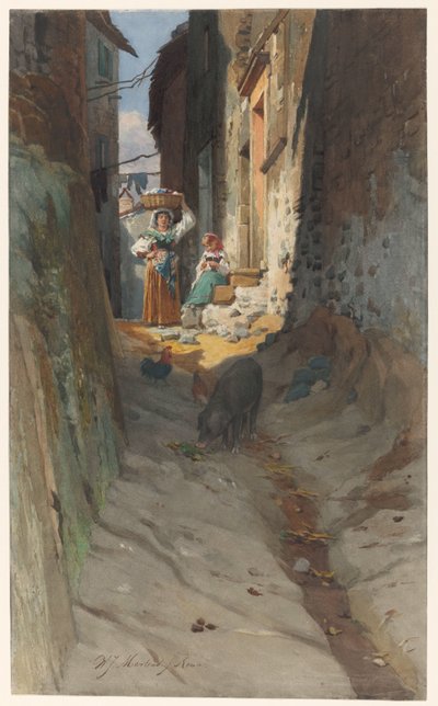 Vista de una pequeña calle en Rocca di Papa de Willem Johann Martens