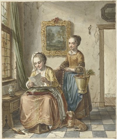 Mujer sentada con criada, leyendo una carta de Willem Joseph Laquy