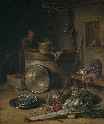 Interior campesino con mujer junto a un pozo, c.1642-43 (óleo sobre tabla) de Willem Kalf